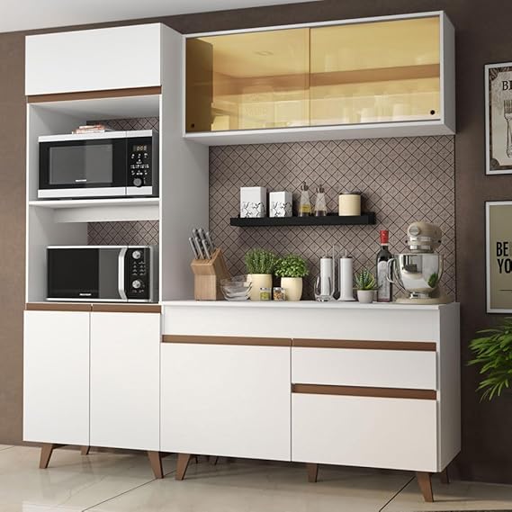 Madesa Full Modular Kitchen Complete Set with Glass Cabinets Ample Storage