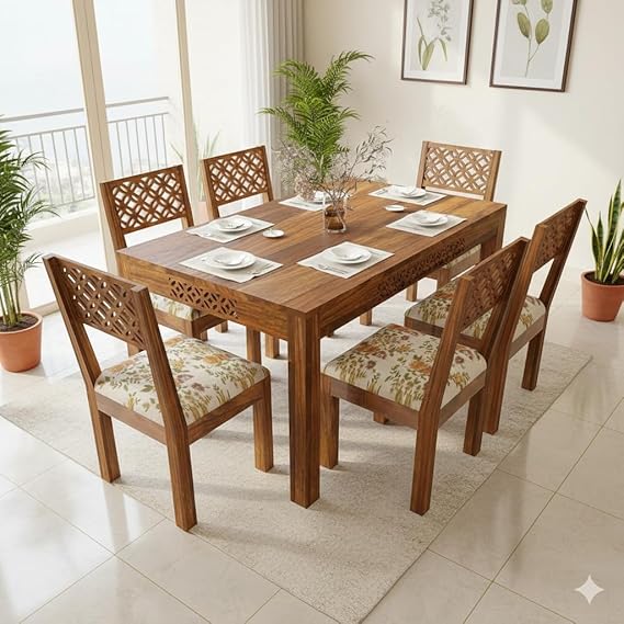 Wood Dining Table(57x35) with 6 Chairs