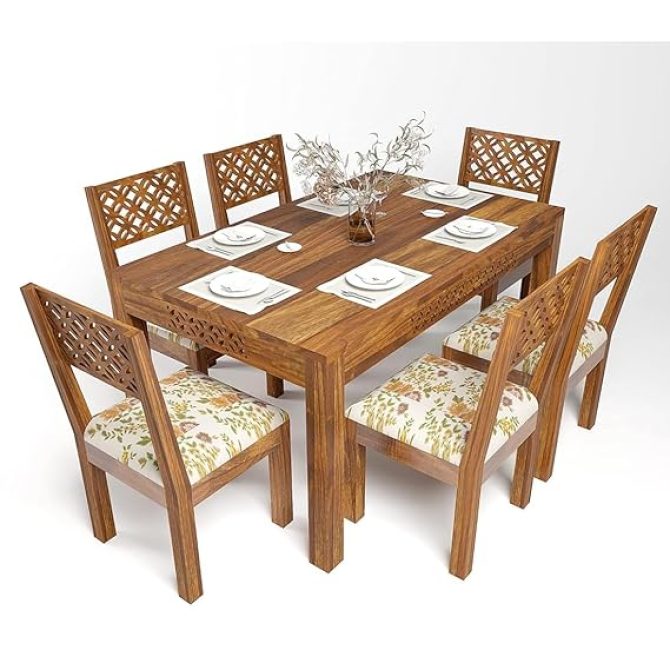Wood Dining Table(57x35) with 6 Chairs