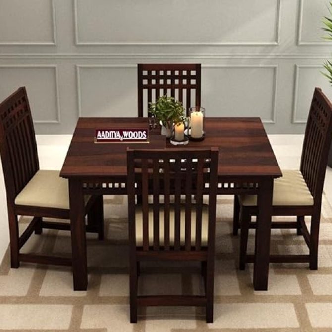 Wood Four Seater Dining Table Set